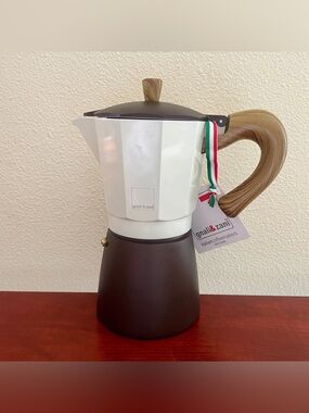 Gnali & Zani Italian Stove Top Coffeemaker Espresso Moka Pot 9 Cup White&Brown